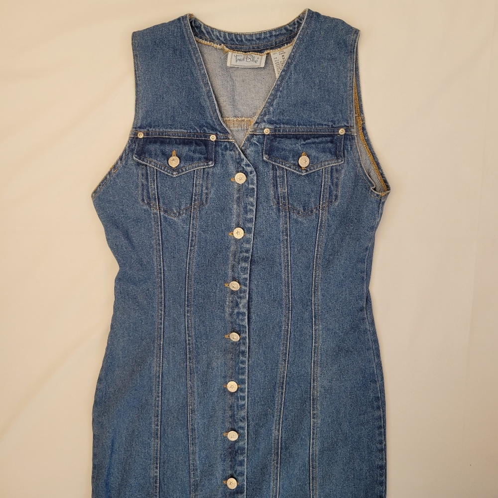 TRUE BLUE Denim Blue Jean Maxi Dress Vintage 90s y2k Western 100% Cotton Size M - Picture 2 of 15